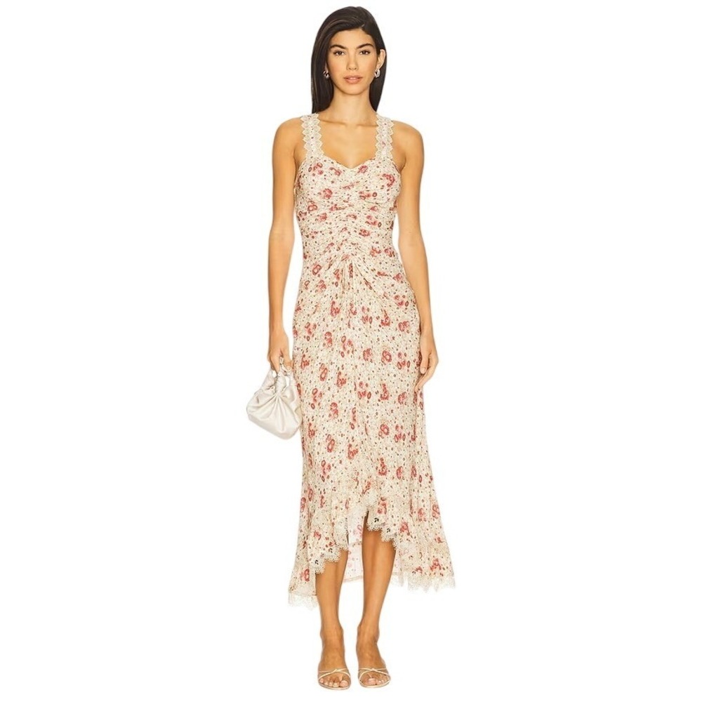 Cinq a Sept‎ Stevie Cream Floral Lace Trimmed Maxi Dress 12, Romantic Coquette